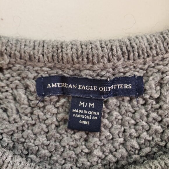 AMERICAN EAGLE SZ M Womens Cotton/Wool Blend Diamond Pattern Knit Sweater Gray - Picture 4 of 11